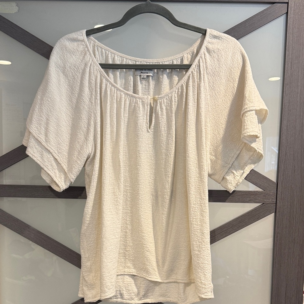Madewell Cream Blouse with Short Sleeves